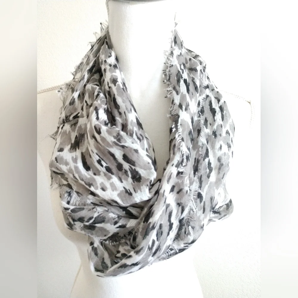Collection Eighteen Abstract Animal Print Infinity Scarf Gray White Circle Loop